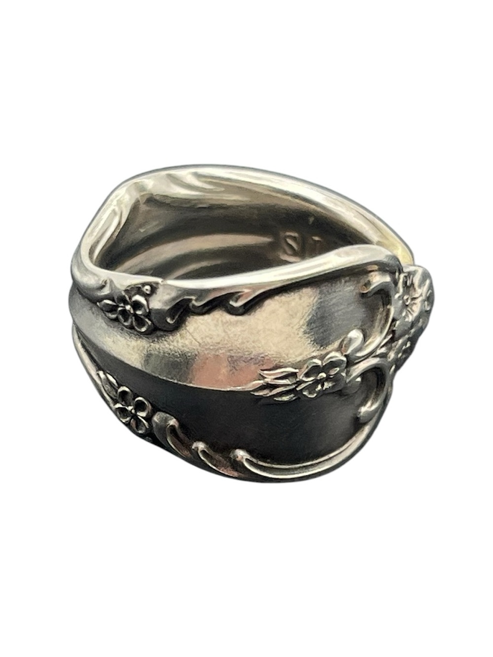 Spook fork flatware flowers silver plated wrap ring size 7.75 adjustable vintage